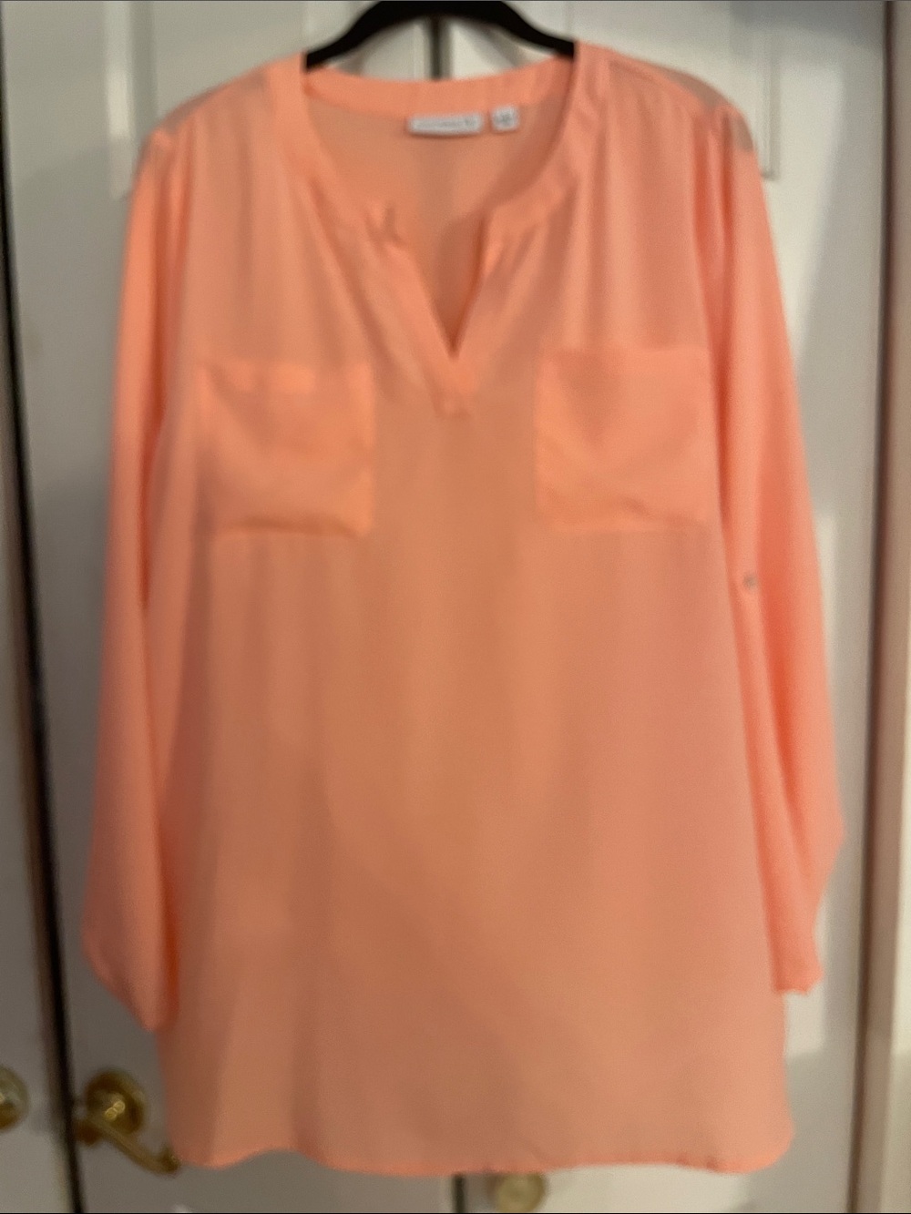 Susan Graver L Women’s Peach Split-Neck Long Sleeve Blouse